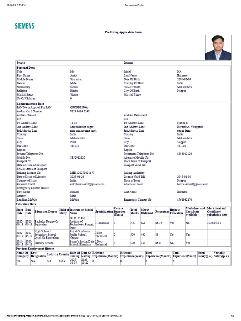 Ankit Barmase - HR Application form | PDF | Business | Justice