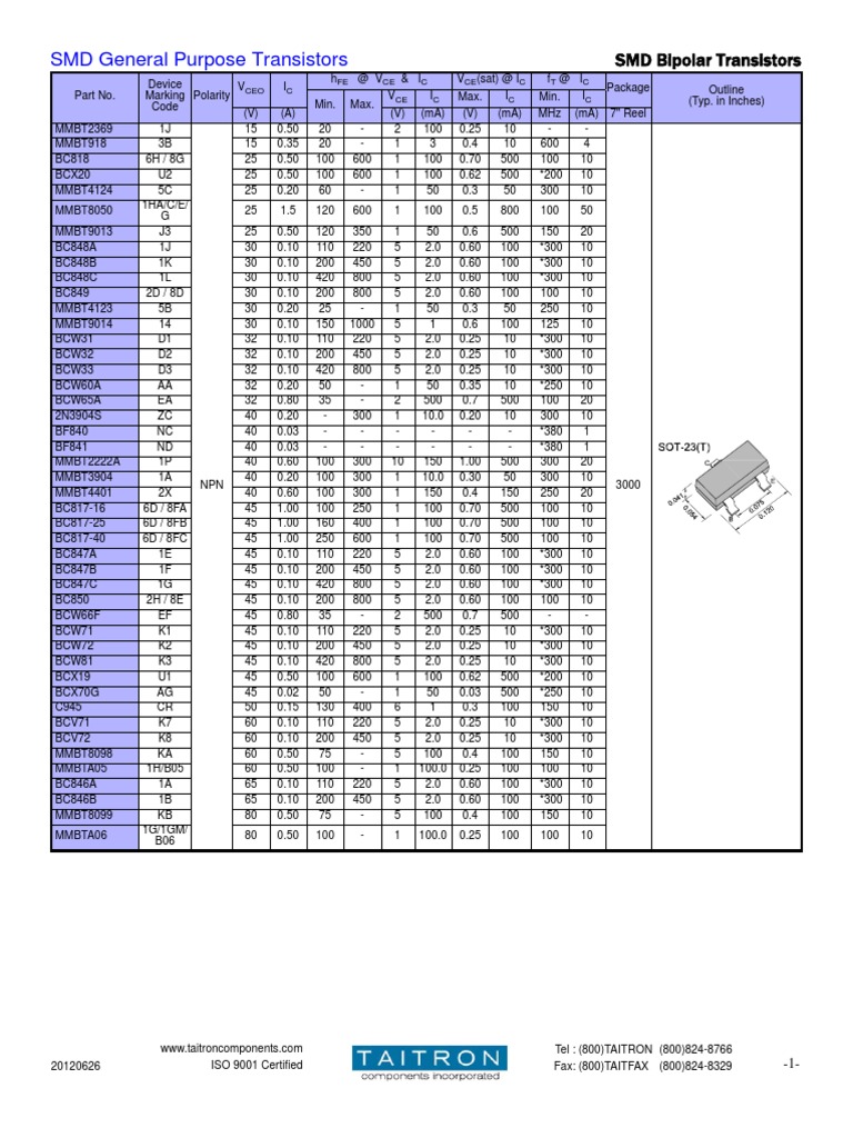 SMD General Purpose Transistor Bipolar Junction Transistor Transistor