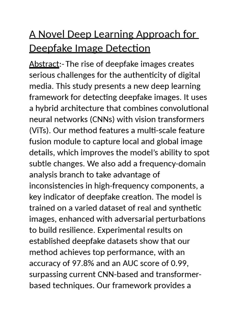 A Novel Deep Learning Approach For Deepfake Image Detection | PDF ...