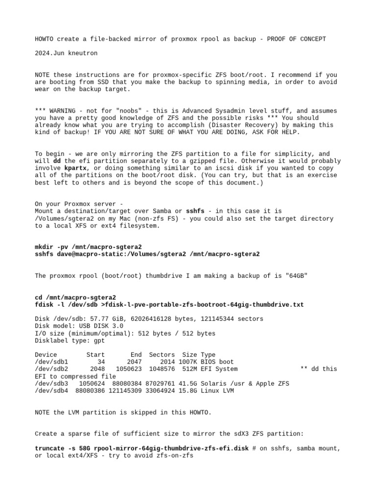HOWTO Make A File Backed Backup of Proxmox Rpool | PDF | Backup | Booting