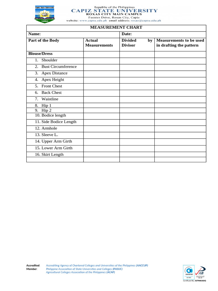 Measurement Chart | PDF