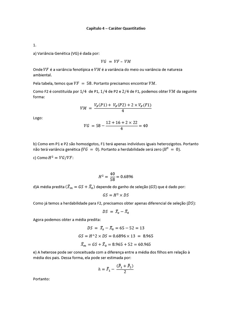 Exercícios Resolvidos - Cap4 - Caráter Quantitativo | PDF | Seleção ...