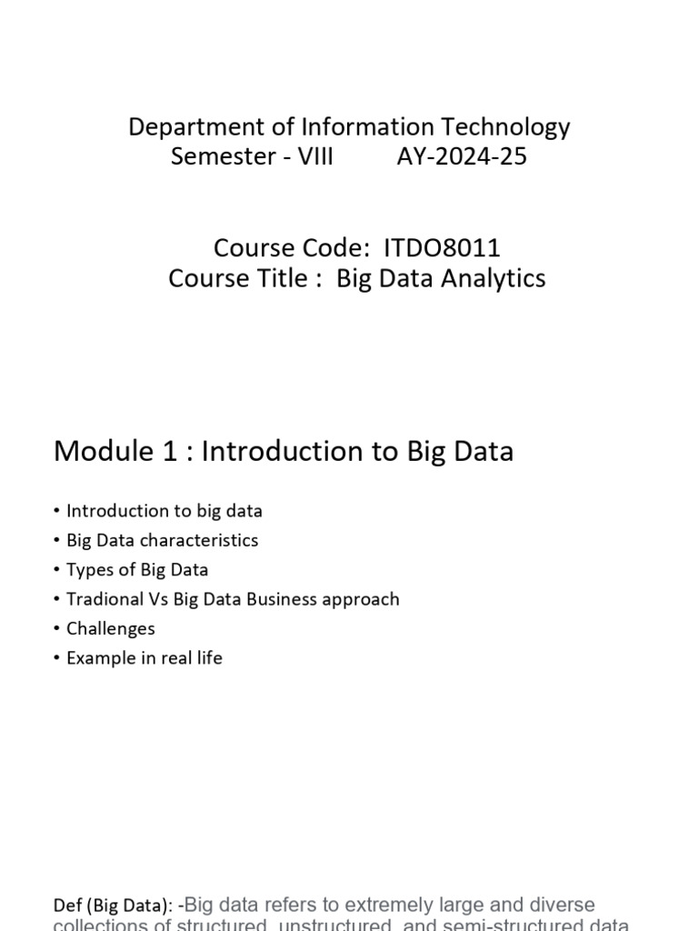 Big Data Module 1,2,3 | PDF | Apache Hadoop | Map Reduce