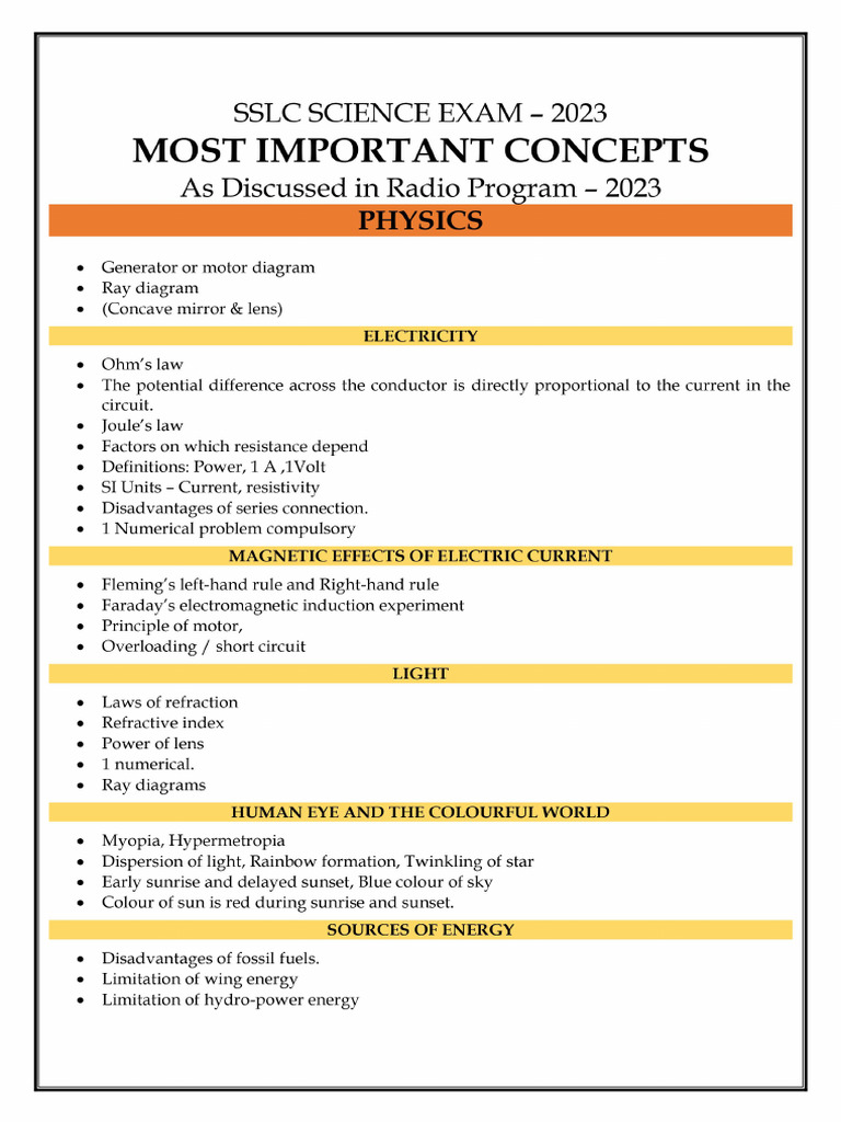 1.SSLC Science 2023 Most Important Concepts and Questions as Disussed ...