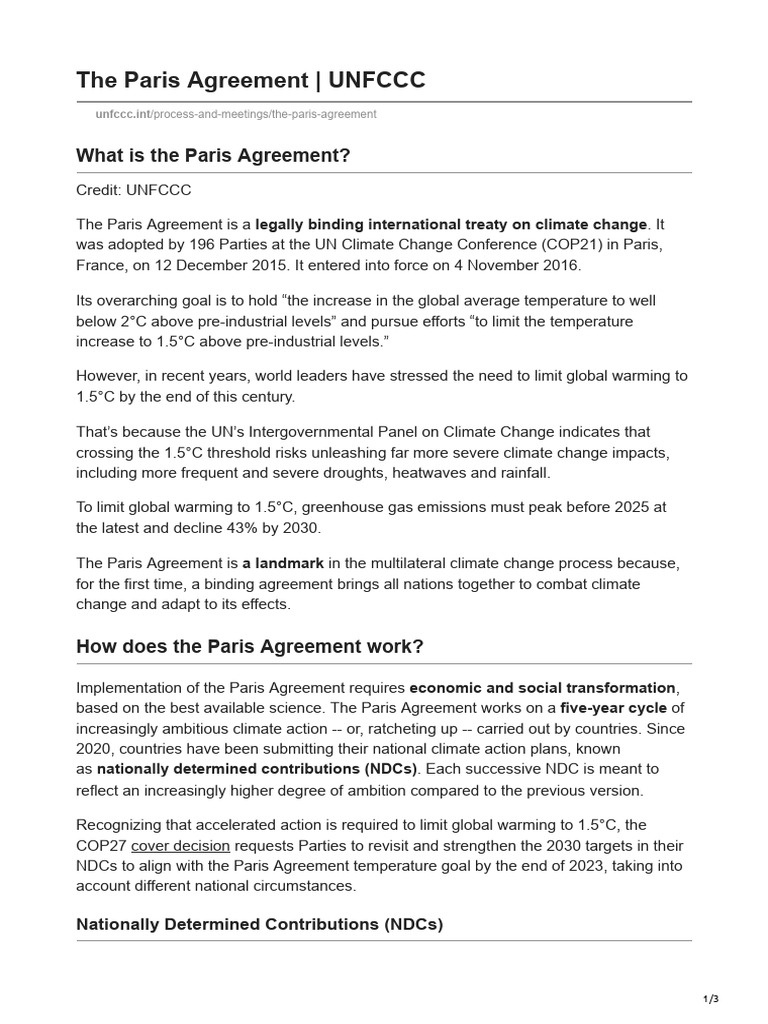 Unfccc - Int-The Paris Agreement UNFCCC | PDF | United Nations ...