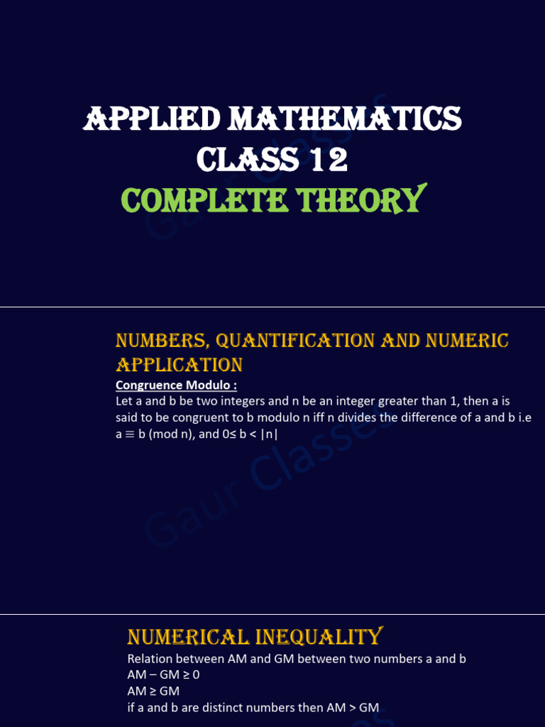Class 12 Applied Mathematics Complete Theory | PDF | Matrix ...