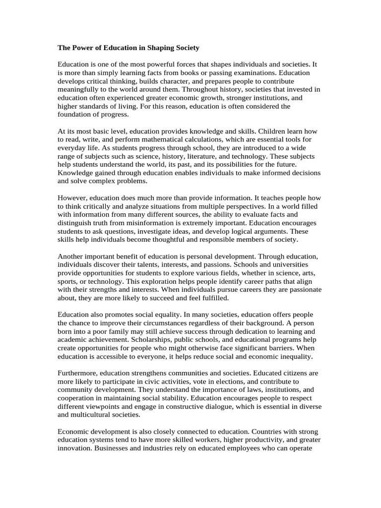 The Power of Education in Shaping Society | PDF | Critical Thinking ...