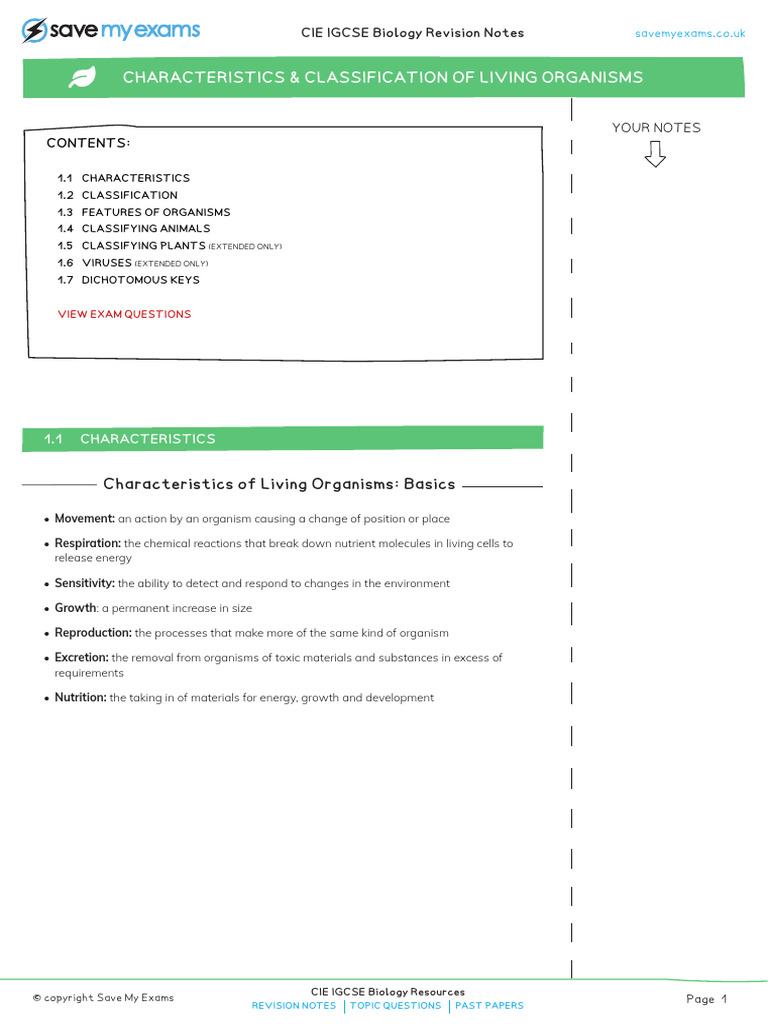 Characteristics and Classification of Living Organisms | PDF | Cell ...