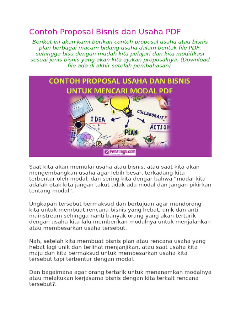 Contoh Proposal Bisnis Dan Usaha PDF | PDF