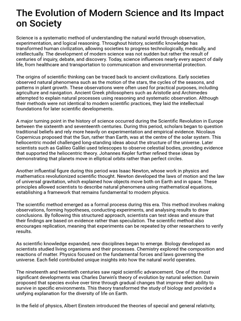 The Evolution of Modern Science and Its Impact On Society | PDF ...