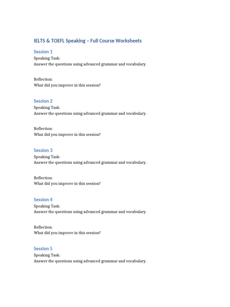 IELTS TOEFL Full Worksheets Answer Key | PDF