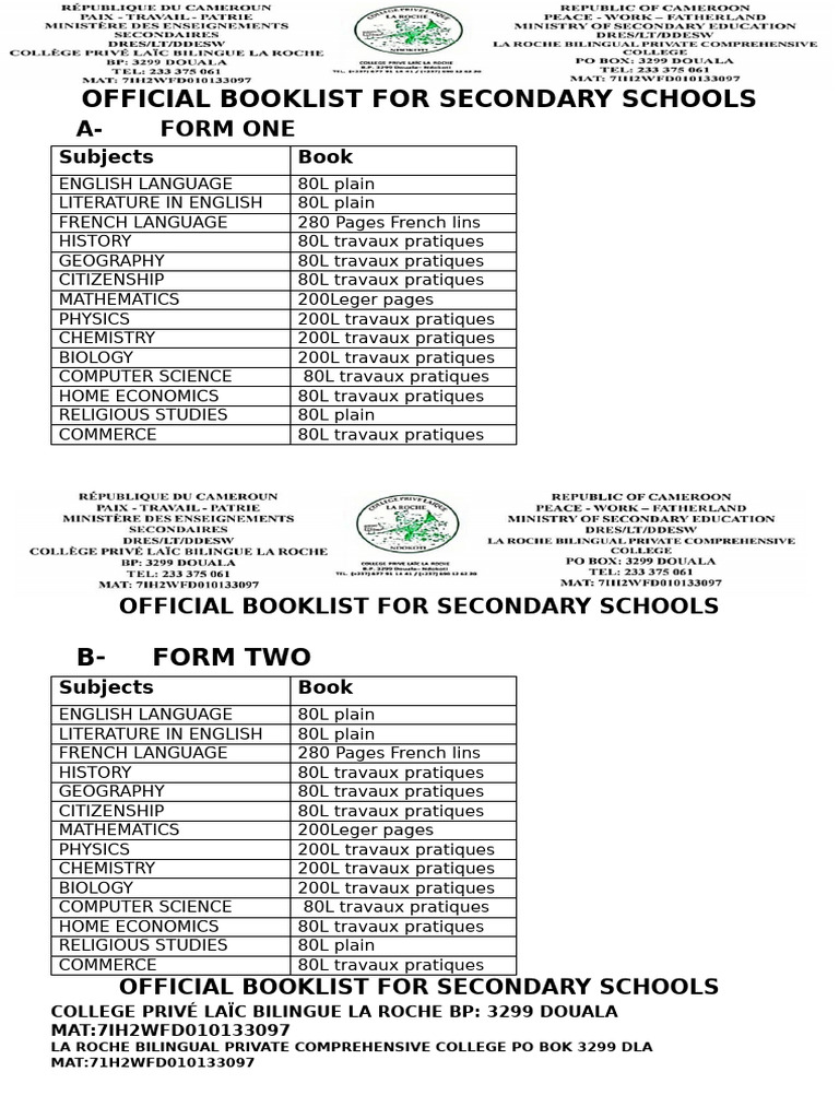 Official Booklist For Secondary Schools | PDF | Science