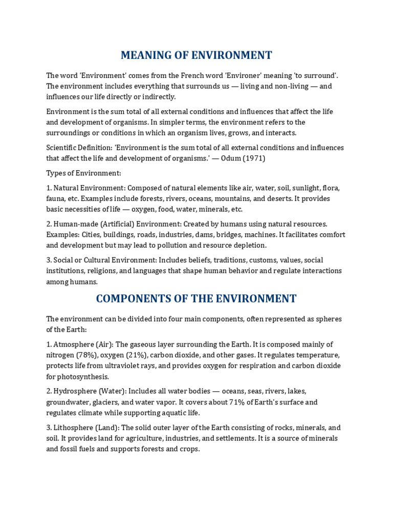 Unit 1 Full Environment Notes | PDF | Natural Environment | Earth Sciences