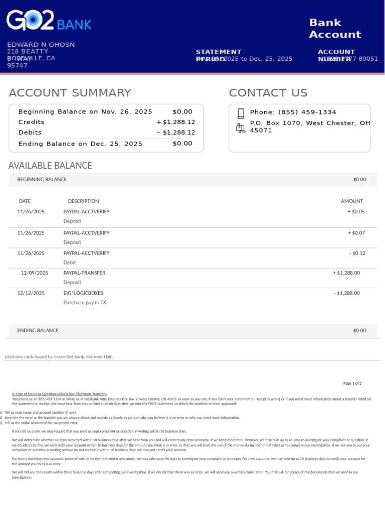 Go2 Bank Statement 2025 04 | PDF | Banks | Financial Services