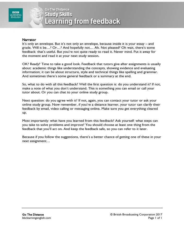 GTD Study Skills 09 Learning From Feedback | PDF