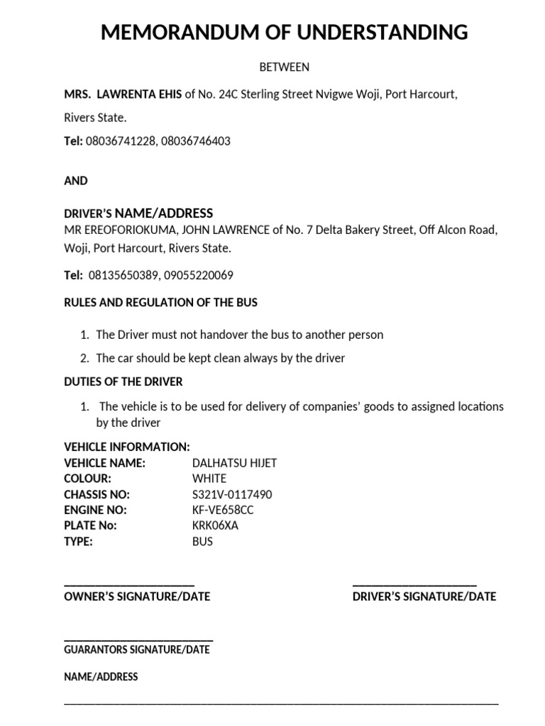 Bus Agreement 1 | PDF