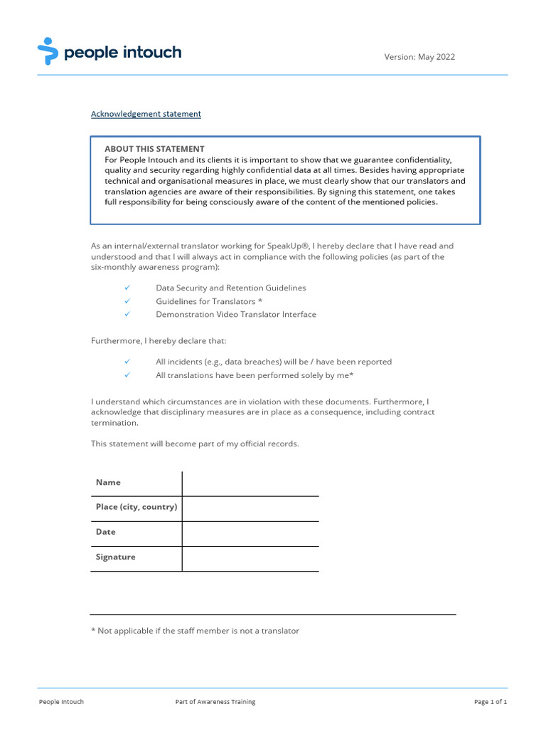2025 PIT Acknowledgement Statement | PDF