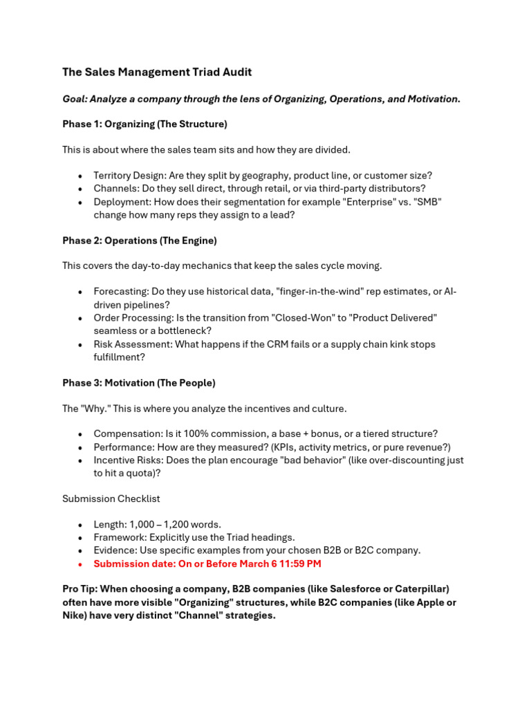 ACTIVITY 1 - The Sales Management Triad Audit | PDF | Business