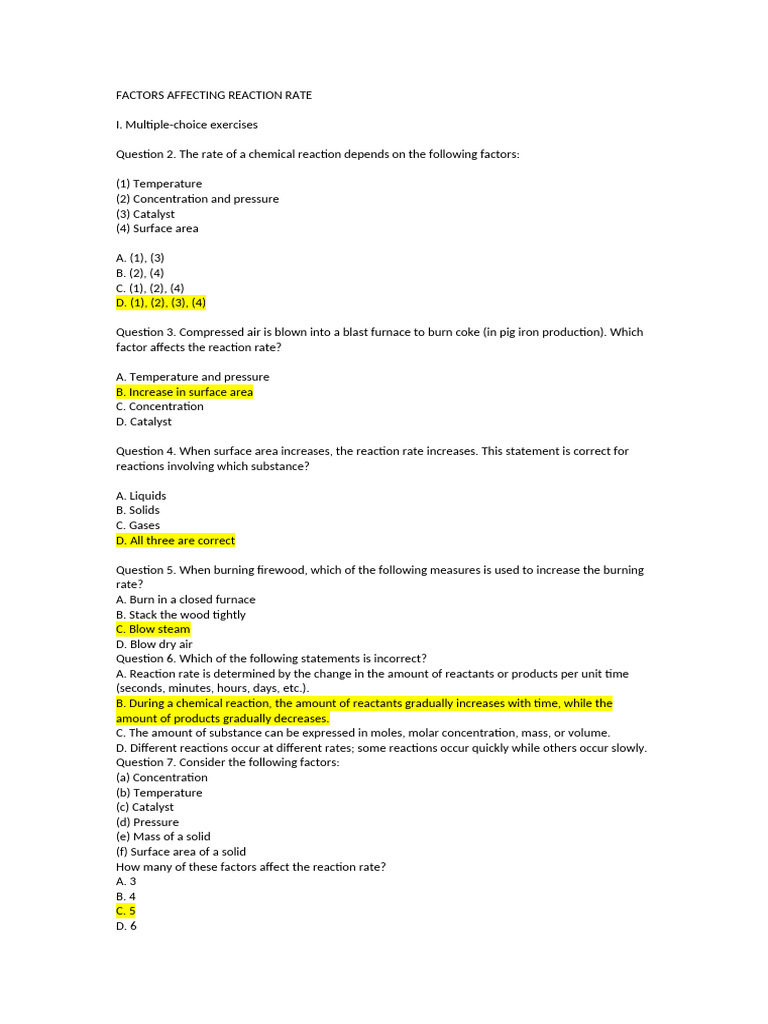 Factors Affecting Reaction Rate | PDF