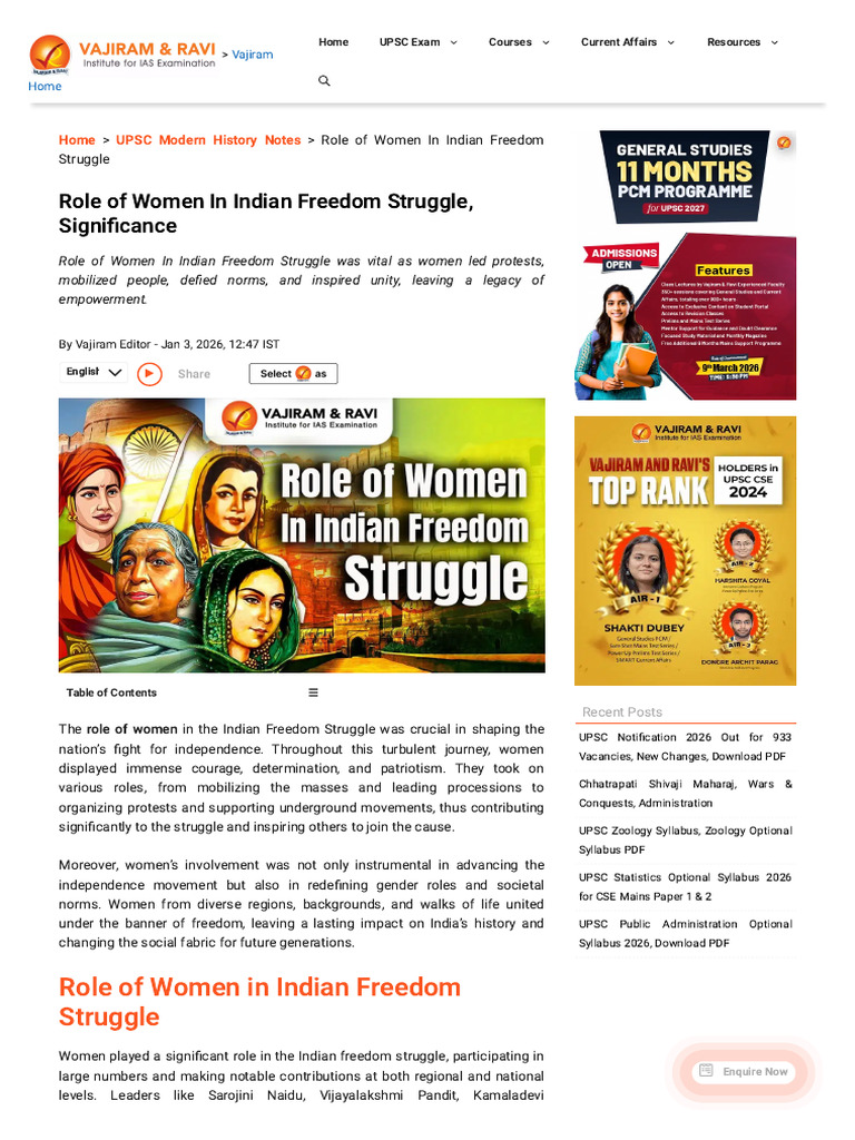 Role of Women in Indian Freedom Struggle, Significance | PDF | British ...
