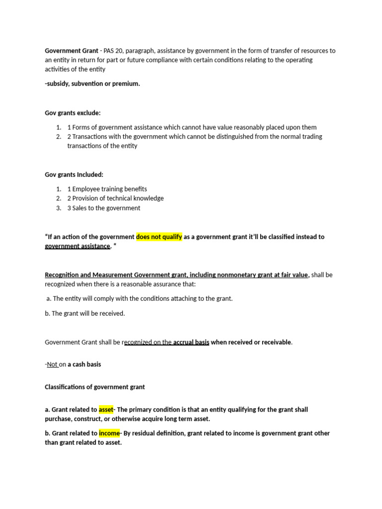 Government Grant Notes | PDF