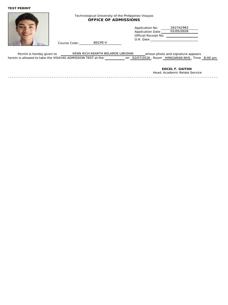 Exam Permit - 260126 - 003905 | PDF