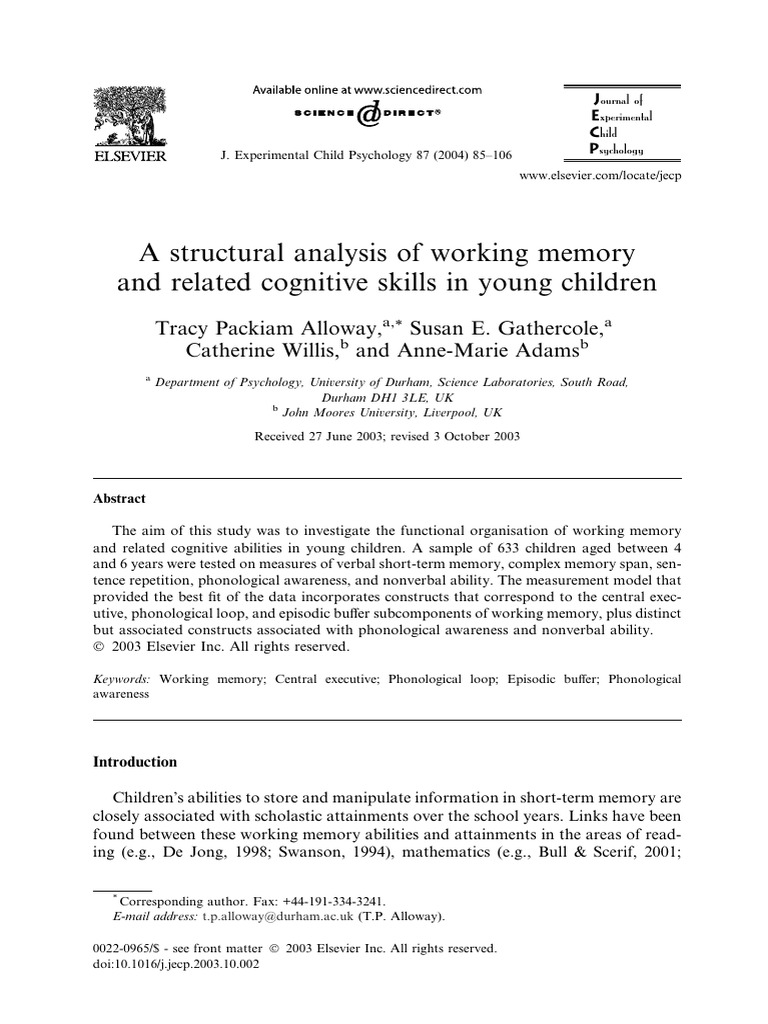 A Structural Analysis of Working Memory and Related Cognitive Skills in ...
