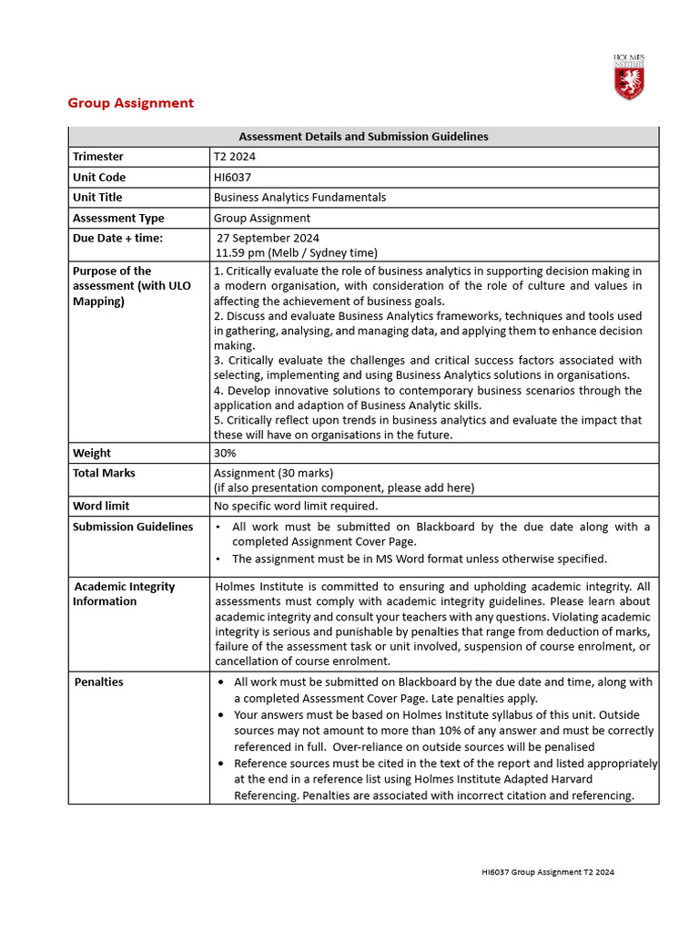 HI6037 Group Assignment T2 2024(1) | PDF | Analytics