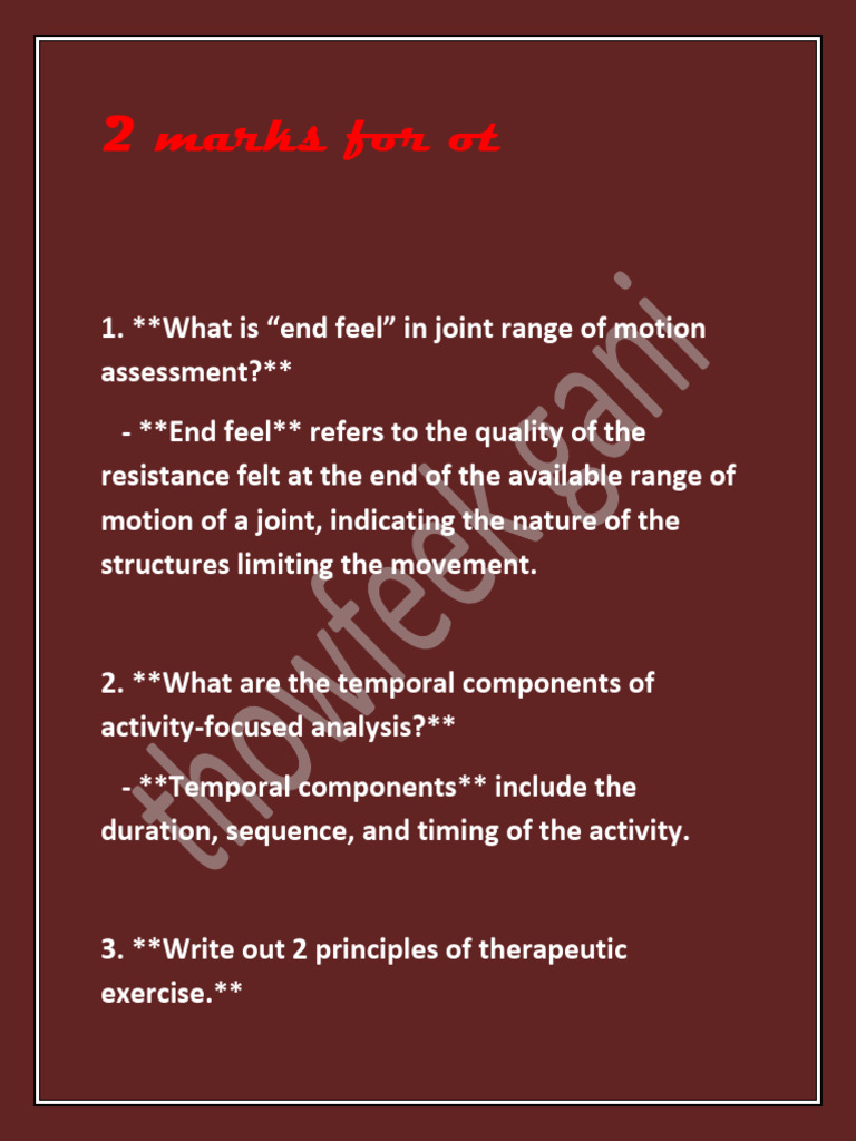 2 marks for ot_260307_212147 | PDF | Occupational Therapy | Physical ...