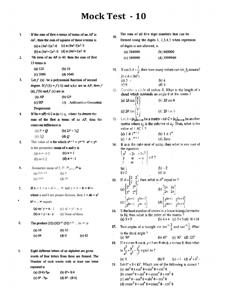 Mock Test Maths 10 | PDF