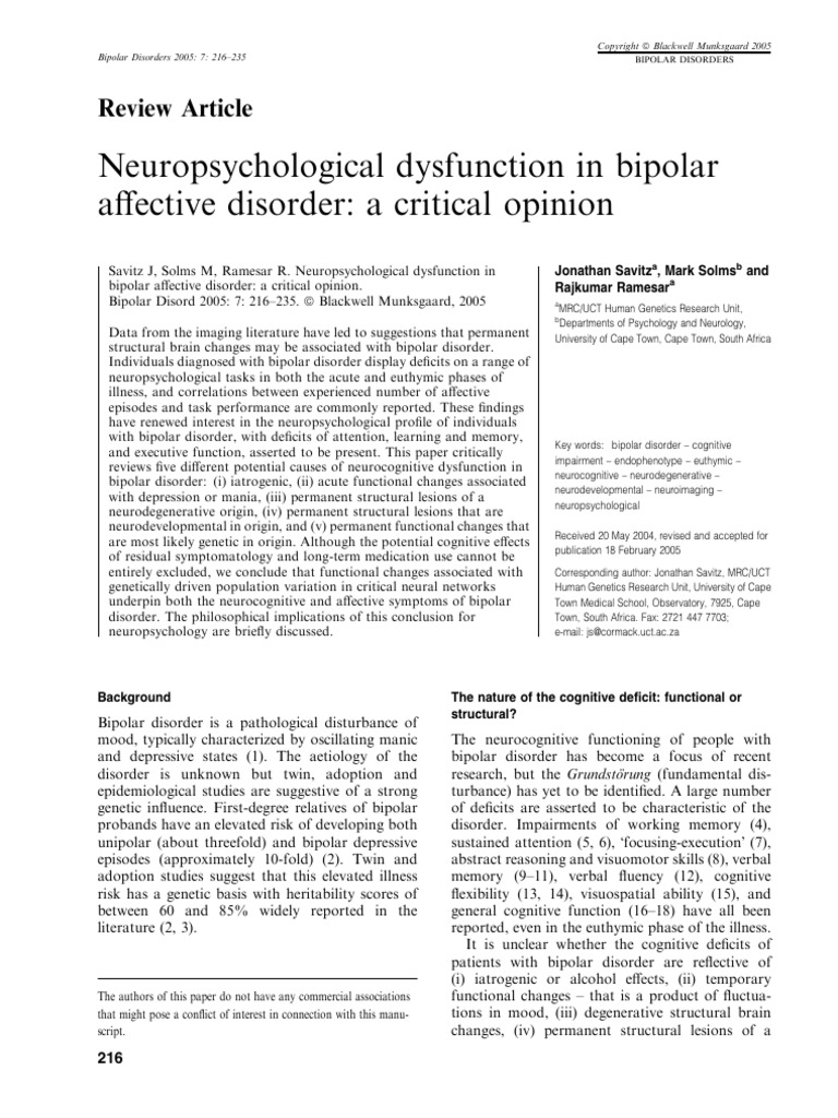 Solms-2005 Bipolar Affective Disorder | PDF | Bipolar Disorder | Mania