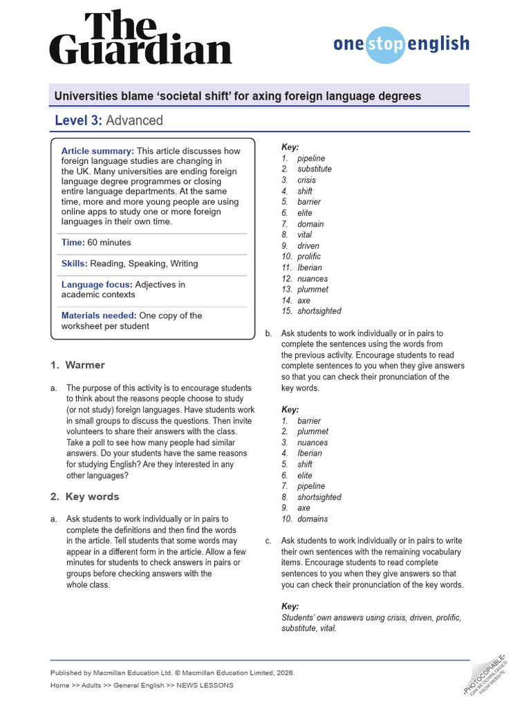 Uni Language Degrees Advanced Teachers Notes | PDF | Linguistics ...