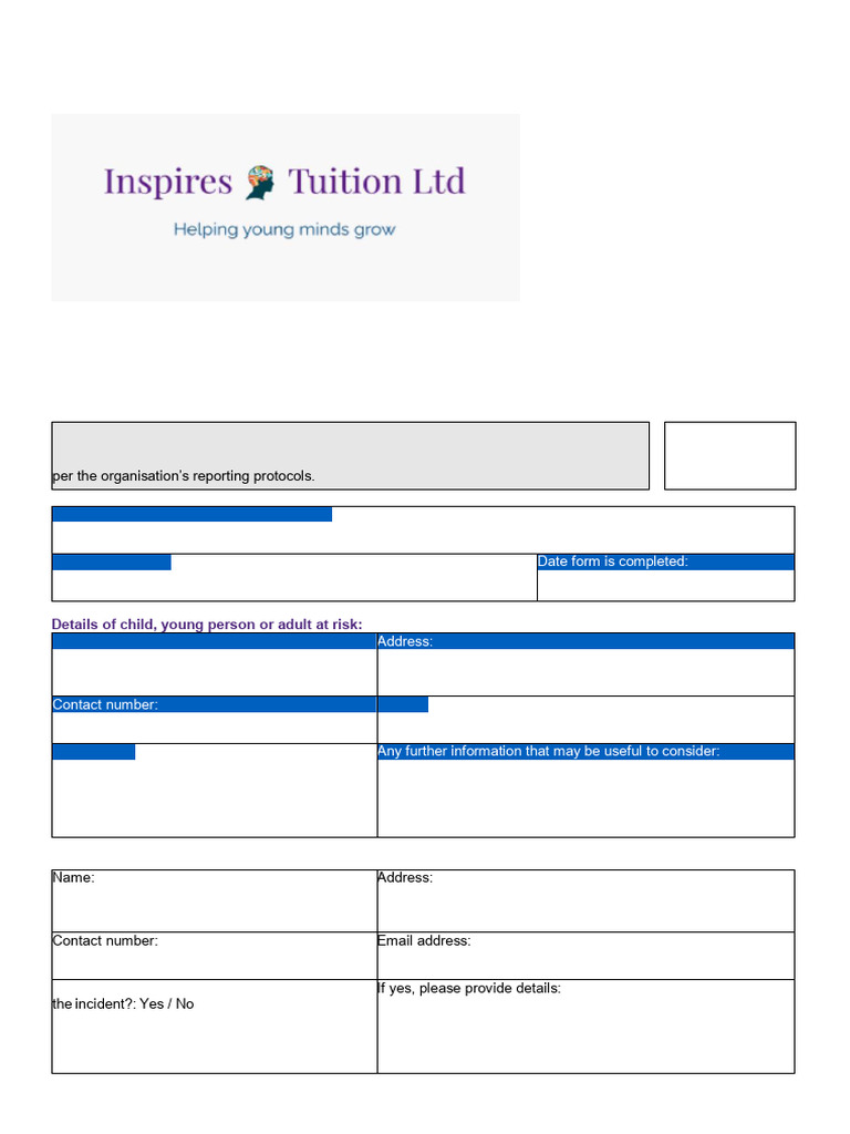 Safeguarding Concern Incident Report Template | PDF