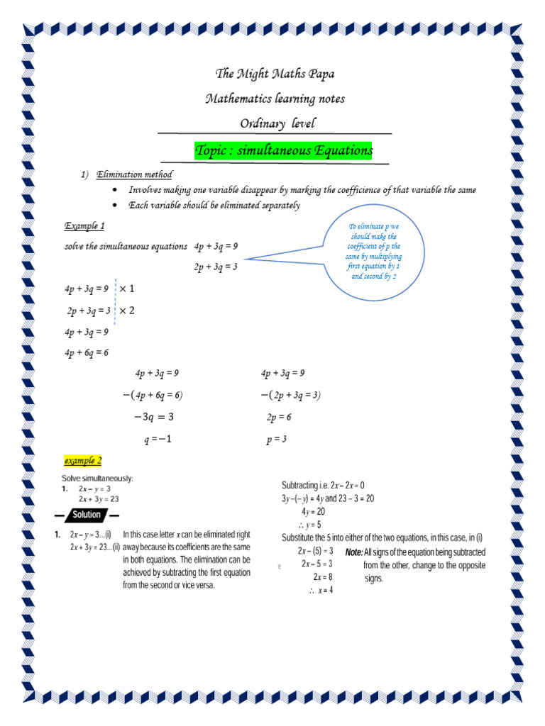 Simultaneous Equations 1 | PDF
