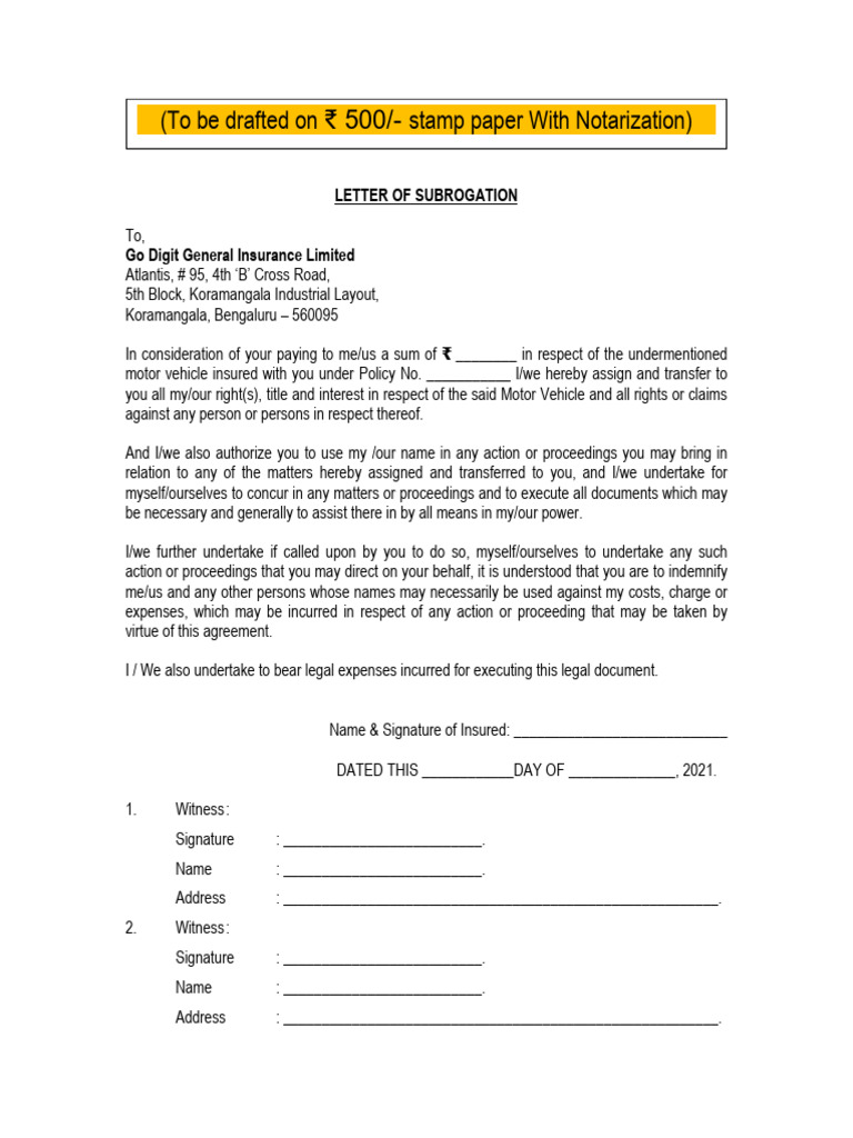 Subrogation Form | PDF