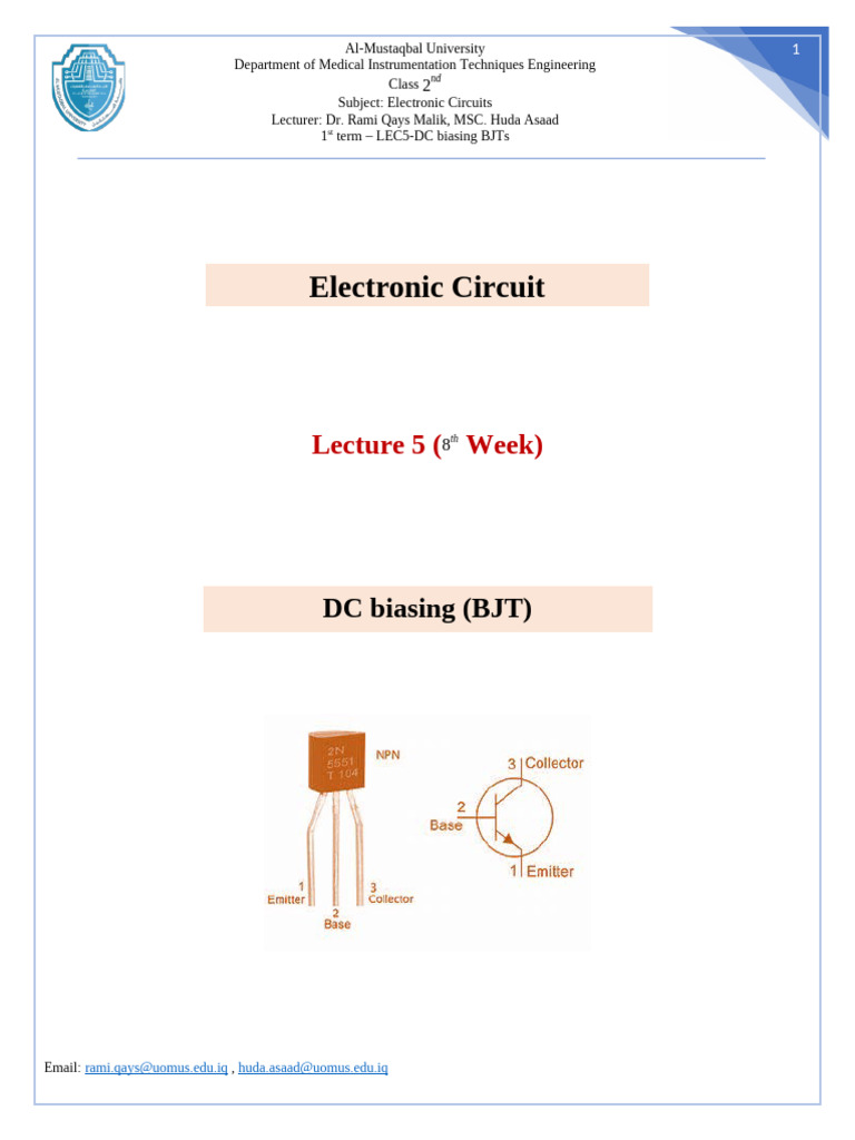 MUCLecture_2024_1122584 | PDF | Bipolar Junction Transistor | Amplifier