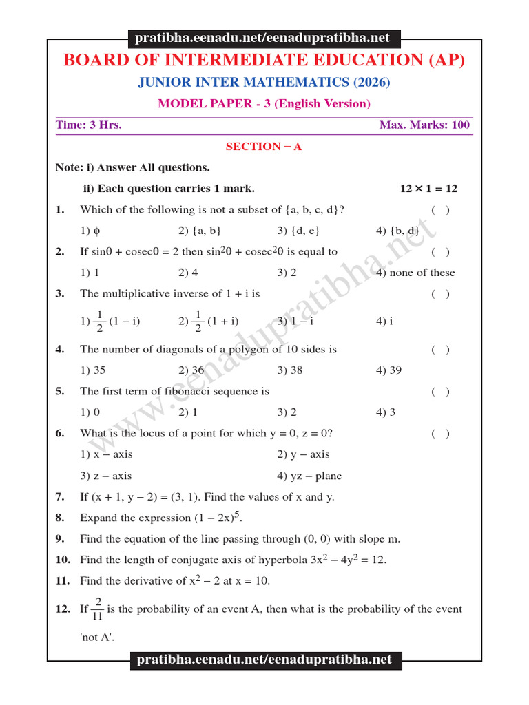JR Inter Maths MP3 EM AP 2026 09012026 | PDF | Mathematical Analysis ...