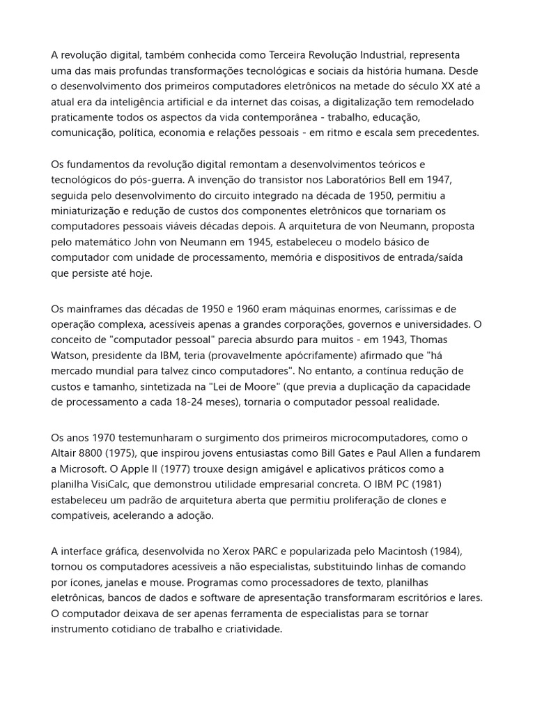 A Revolução Digital e Seus Impactos Na Sociedade | PDF | Internet | Era ...