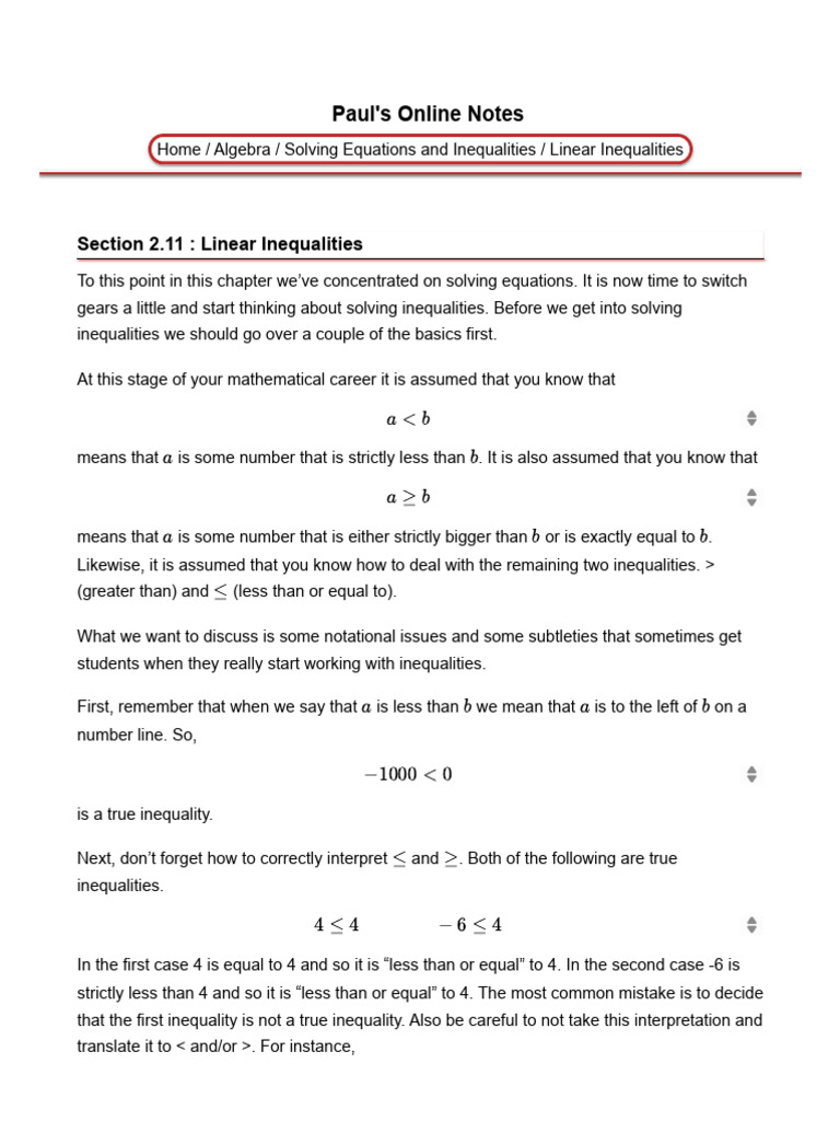 Algebra - Linear Inequalities | PDF | Inequality (Mathematics ...
