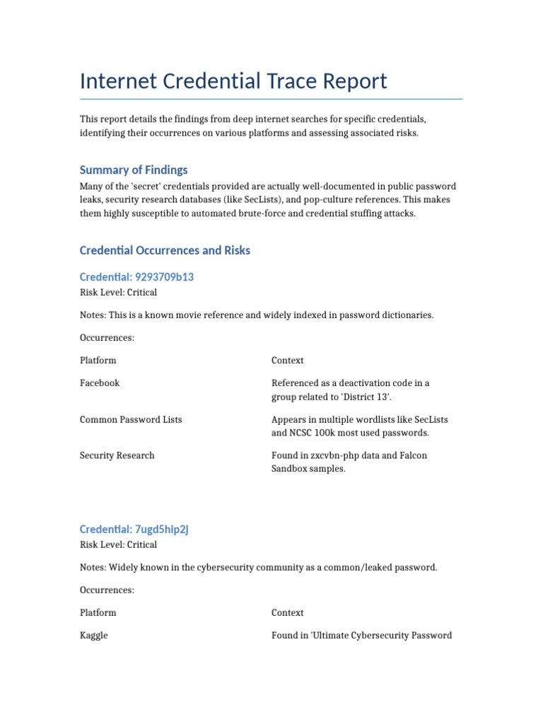 Internet Credential Trace Report | PDF | Password | Security