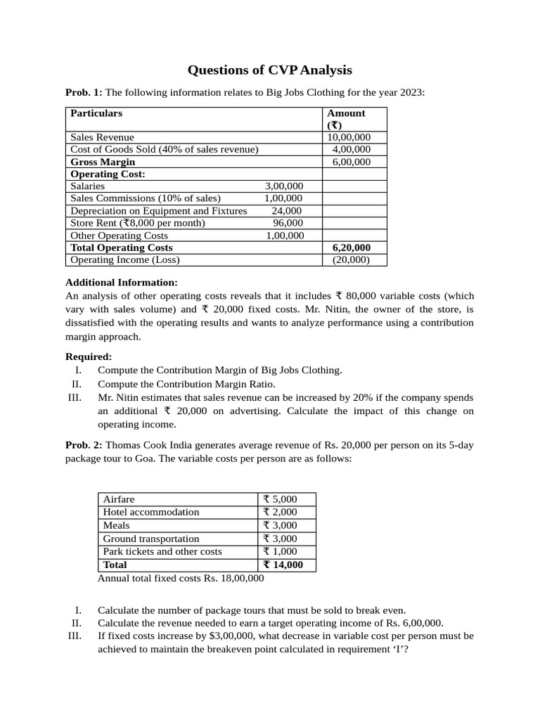 Module-III CVP Analysis Questions | PDF | Taxes | Financial Accounting