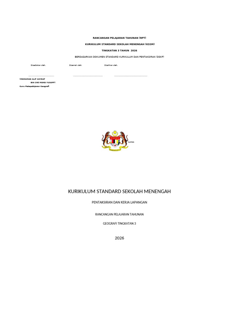 RPT Geografi Form 3 2026 | PDF