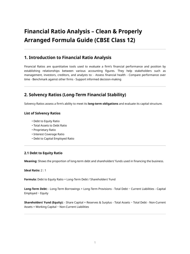 Financial Ratios - Formula Reference (Without Worked Examples) | PDF ...