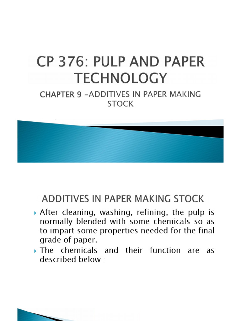 Chapter 9 - Additives in Paper Making Stock | PDF | Paper | Chemical ...