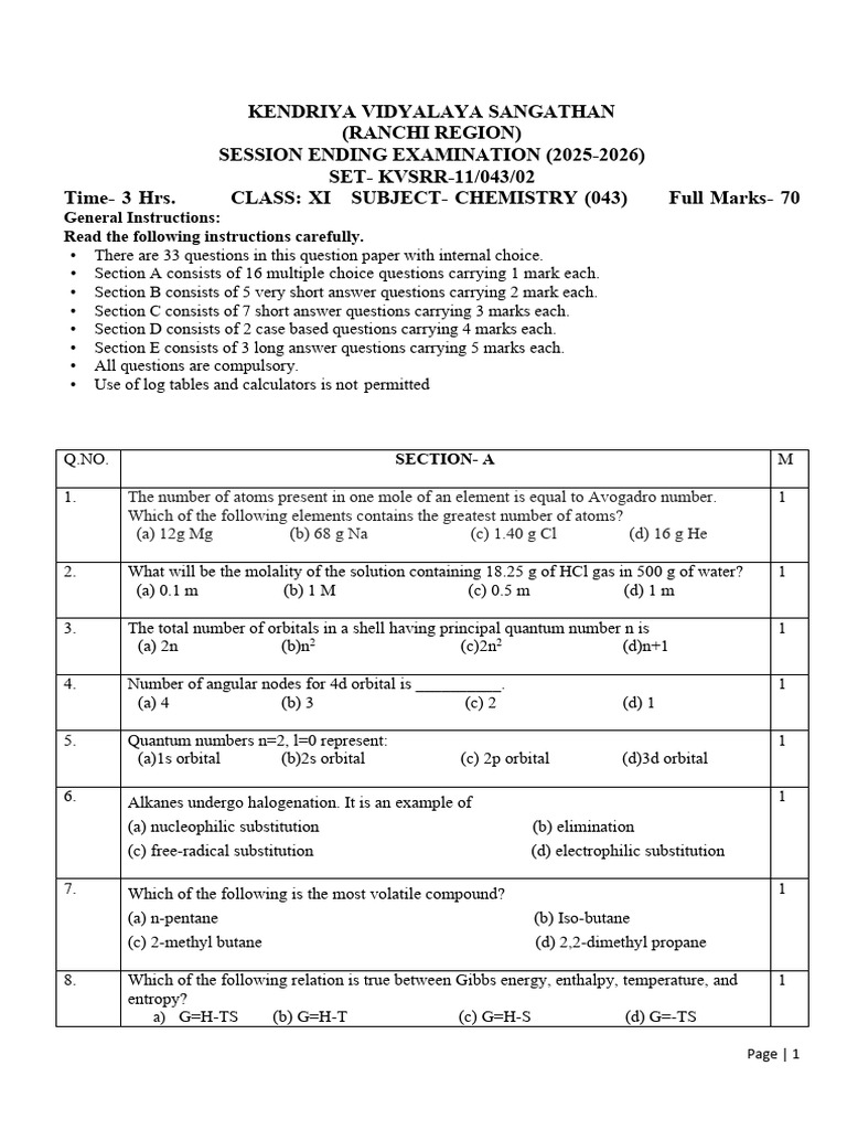 Class 11 See 2026 Chemistry | PDF | Chromatography | Chemical Equilibrium