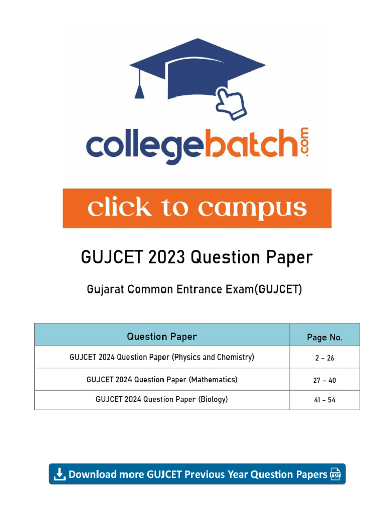 GUJCET 2023 Question Paper With Answer | PDF