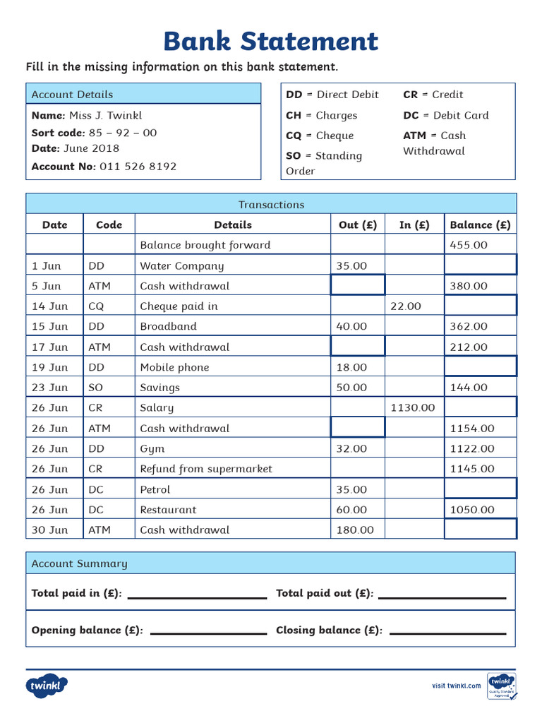 Bank Statement Activity Sheet HA | PDF | Cheque | Debit Card