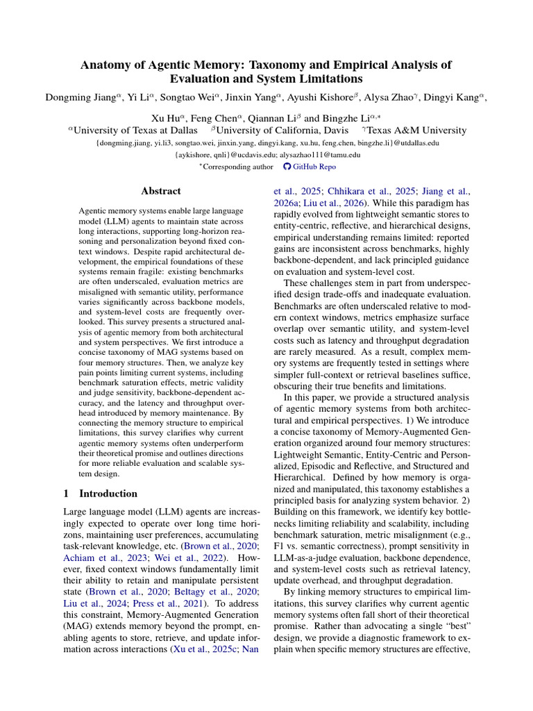 Anatomy of Agentic Memory - Taxonomy and Empirical Analysis of ...