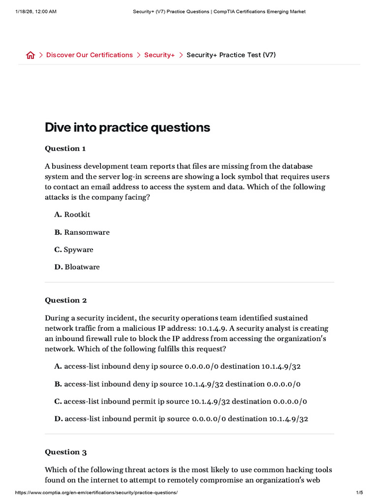 Security+ (V7) Practice Questions - CompTIA Certifications Emerging ...