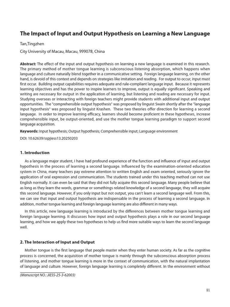 13the Impact of Input and Output Hypothesis On Learning A New Language ...
